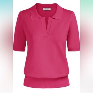 Pink Short Sleeve Polo Sweater V Neck